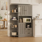 Meuble de rangement de cuisine de ferme avec portes et étagères ouvertes, buffet avec étagères pour micro-ondes et tiroirs