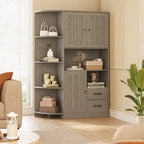 Meuble de rangement de cuisine de ferme avec portes et étagères ouvertes, buffet avec étagères pour micro-ondes et tiroirs