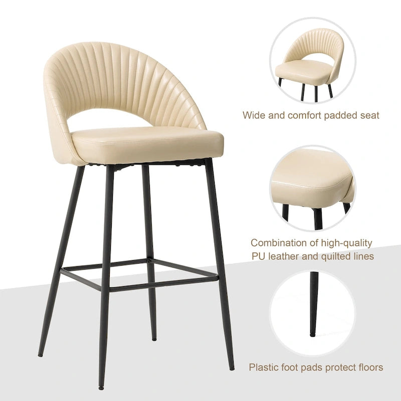 Tabourets de bar modernes en similicuir matelassé avec pieds effilés — Disponibles par 4 ou par 6