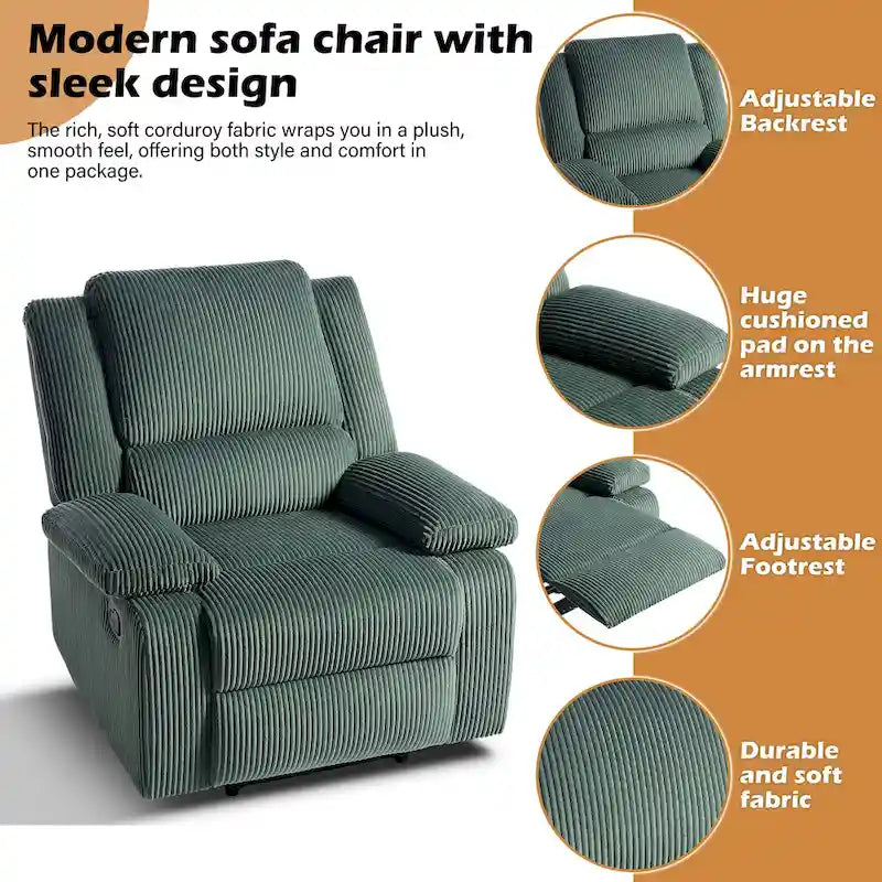 Fauteuil inclinable manuel rembourré moderne avec mécanisme à poussée – Chaise longue de salon