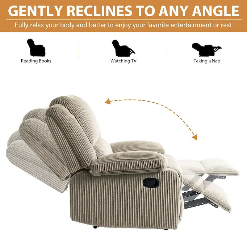 Fauteuil inclinable manuel rembourré moderne avec mécanisme à poussée – Chaise longue de salon