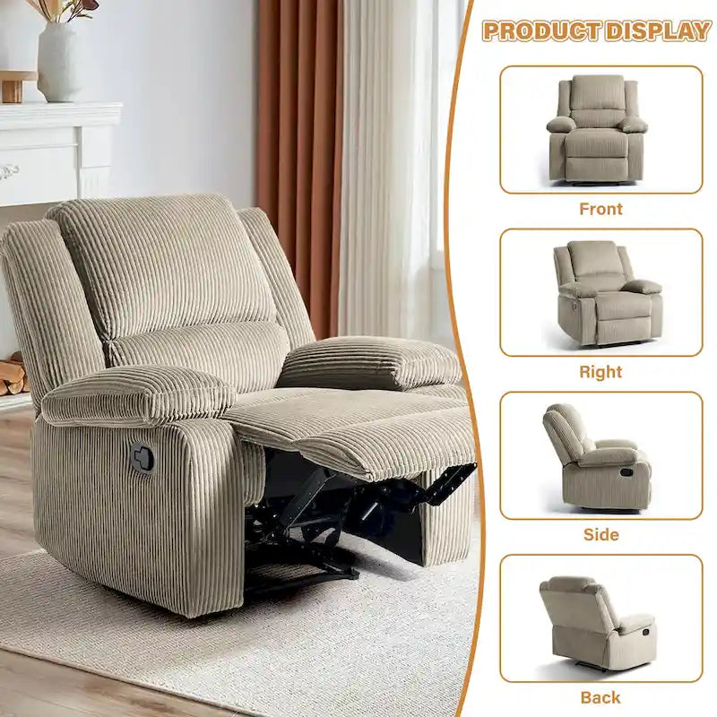 Fauteuil inclinable manuel rembourré moderne avec mécanisme à poussée – Chaise longue de salon
