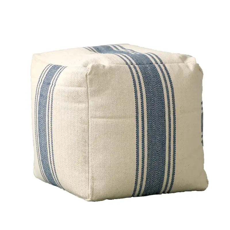Pouf carré en toile rayée — Repose-pieds polyvalent et siège d'appoint