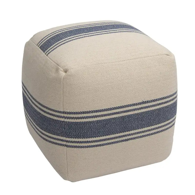 Pouf carré en toile rayée — Repose-pieds polyvalent et siège d'appoint
