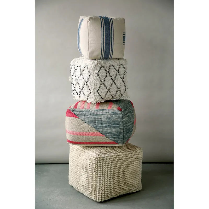 Pouf carré en toile rayée — Repose-pieds polyvalent et siège d'appoint
