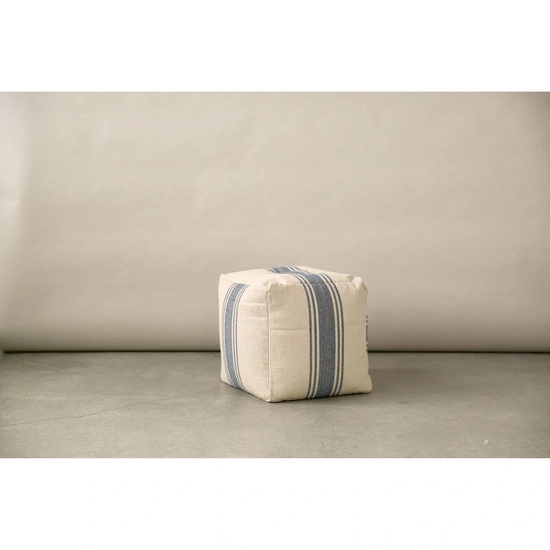 Pouf carré en toile rayée — Repose-pieds polyvalent et siège d'appoint