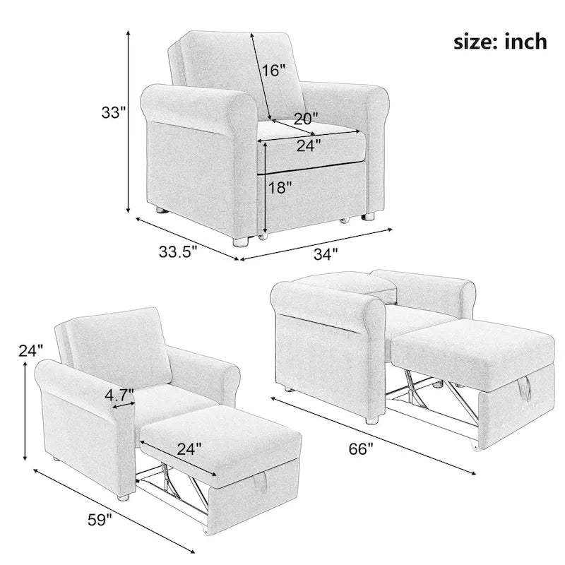 Fauteuil-lit convertible 3-en-1 — Fauteuil, canapé et lit en un