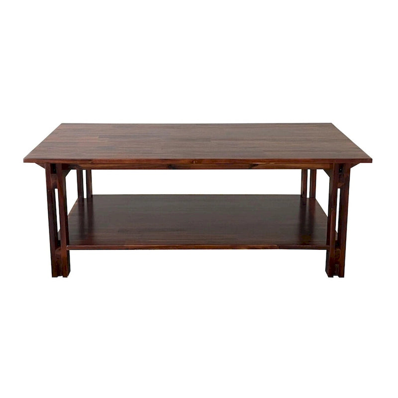 Table basse architecturale en bois d'acacia avec étagère inférieure — Pièce maîtresse de salon