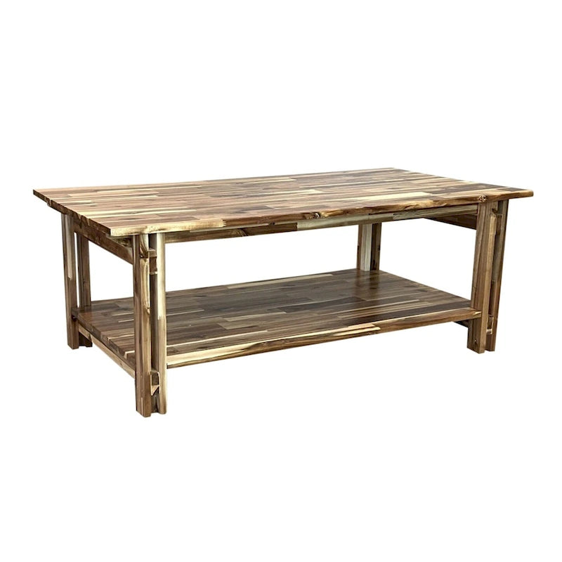 Table basse architecturale en bois d'acacia avec étagère inférieure — Pièce maîtresse de salon