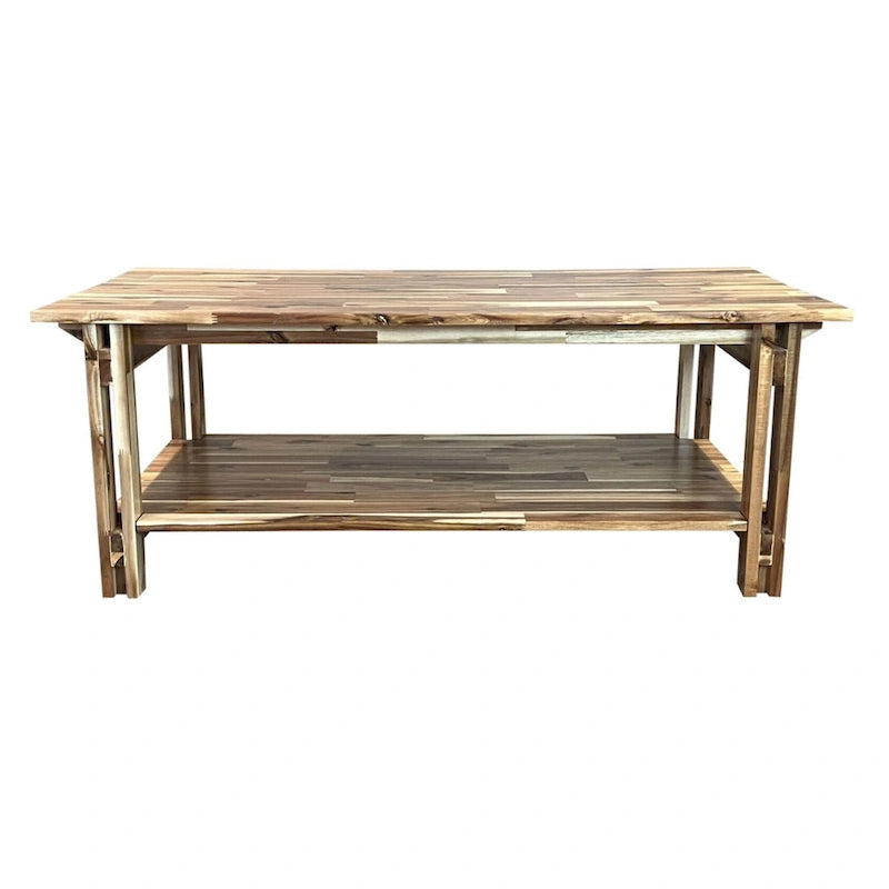 Table basse architecturale en bois d'acacia avec étagère inférieure — Pièce maîtresse de salon