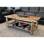 Table basse architecturale en bois d'acacia avec étagère inférieure — Pièce maîtresse de salon