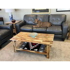 Table basse architecturale en bois d'acacia avec étagère inférieure — Pièce maîtresse de salon