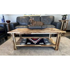 Table basse architecturale en bois d'acacia avec étagère inférieure — Pièce maîtresse de salon