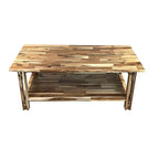 Table basse architecturale en bois d'acacia avec étagère inférieure — Pièce maîtresse de salon