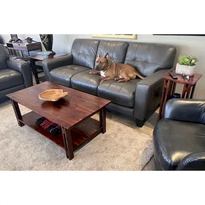 Table basse architecturale en bois d'acacia avec étagère inférieure — Pièce maîtresse de salon