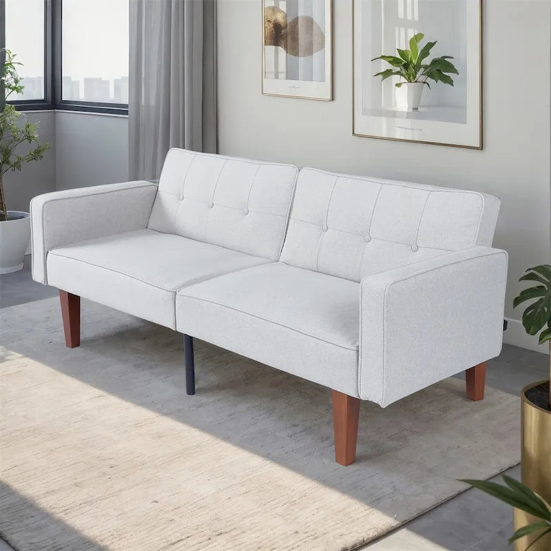 Canapé-lit convertible — Causeuse de couchage en tissu réglable, fauteuil inclinable et lit de jour avec 2 oreillers