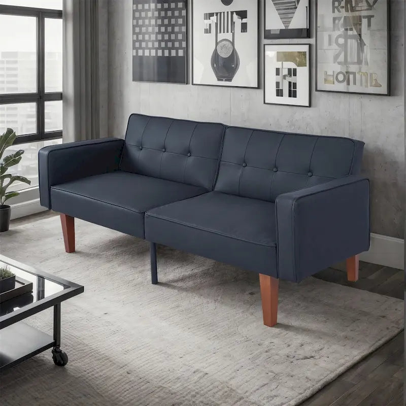 Canapé-lit convertible — Causeuse de couchage en tissu réglable, fauteuil inclinable et lit de jour avec 2 oreillers