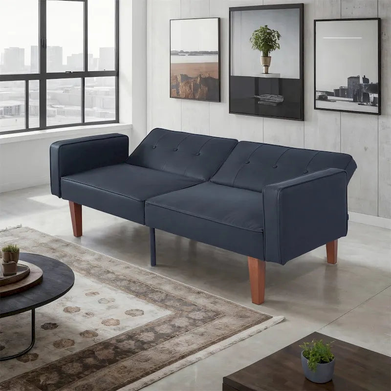 Canapé-lit convertible — Causeuse de couchage en tissu réglable, fauteuil inclinable et lit de jour avec 2 oreillers