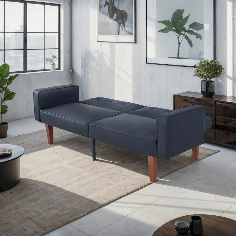 Canapé-lit convertible — Causeuse de couchage en tissu réglable, fauteuil inclinable et lit de jour avec 2 oreillers