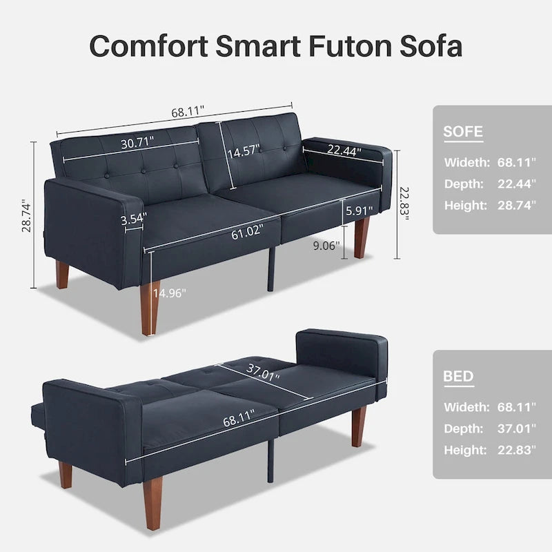 Canapé-lit convertible — Causeuse de couchage en tissu réglable, fauteuil inclinable et lit de jour avec 2 oreillers