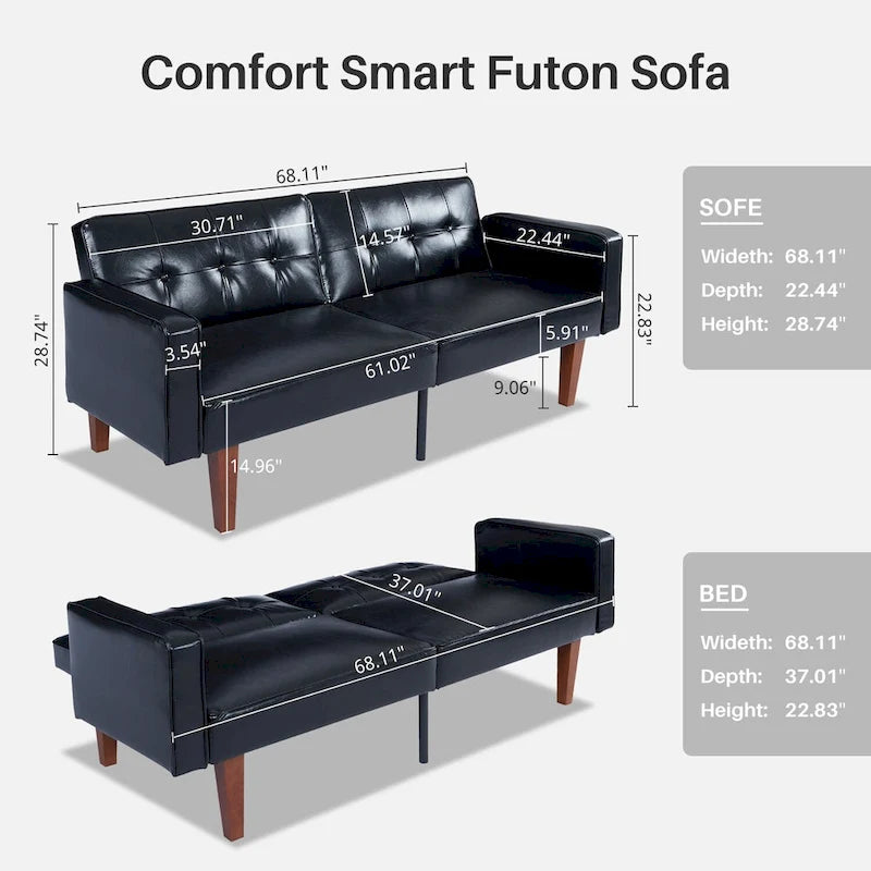 Canapé-lit convertible — Causeuse de couchage en tissu réglable, fauteuil inclinable et lit de jour avec 2 oreillers