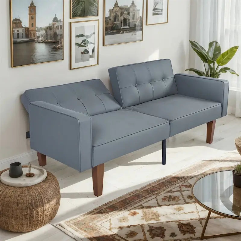 Canapé-lit convertible — Causeuse de couchage en tissu réglable, fauteuil inclinable et lit de jour avec 2 oreillers