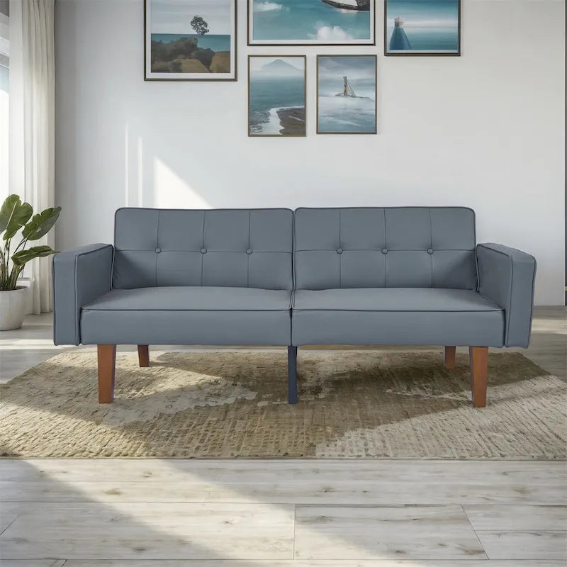 Canapé-lit convertible — Causeuse de couchage en tissu réglable, fauteuil inclinable et lit de jour avec 2 oreillers