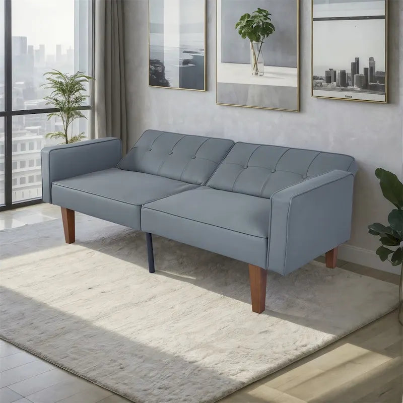 Canapé-lit convertible — Causeuse de couchage en tissu réglable, fauteuil inclinable et lit de jour avec 2 oreillers