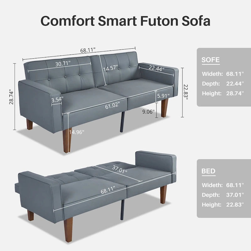 Canapé-lit convertible — Causeuse de couchage en tissu réglable, fauteuil inclinable et lit de jour avec 2 oreillers