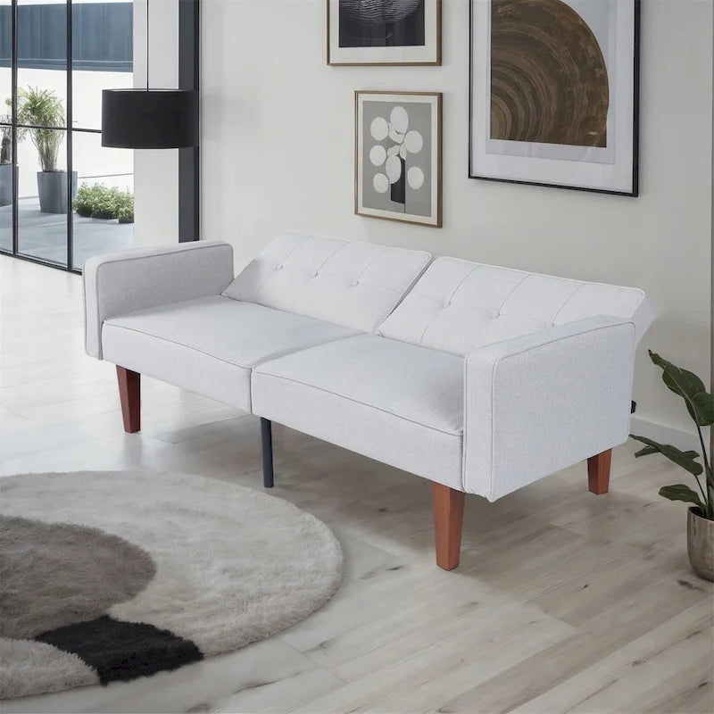 Canapé-lit convertible — Causeuse de couchage en tissu réglable, fauteuil inclinable et lit de jour avec 2 oreillers
