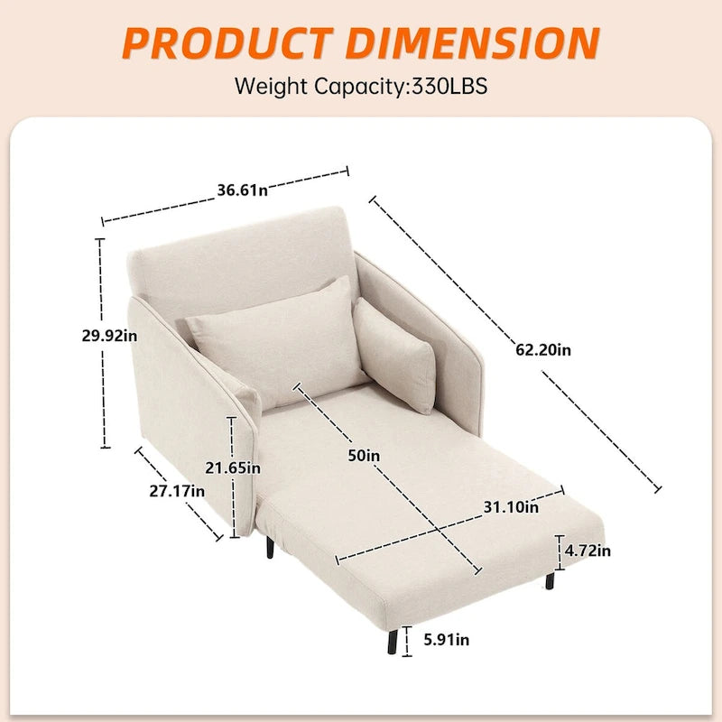 Fauteuil convertible en lin — De fauteuil simple à lit d'appoint
