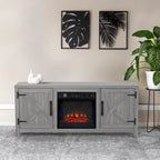 Meuble TV de 58 pouces gris avec cheminée électrique et console, incluant un foyer électrique de 18 pouces