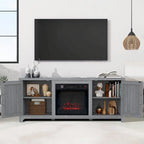 Meuble TV de 58 pouces gris avec cheminée électrique et console, incluant un foyer électrique de 18 pouces