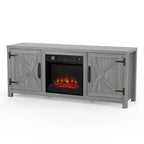 Meuble TV de 58 pouces gris avec cheminée électrique et console, incluant un foyer électrique de 18 pouces