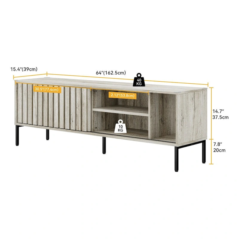 Meuble TV de 162 cm avec portes coulissantes ajourées et étagères réglables — Meuble TV