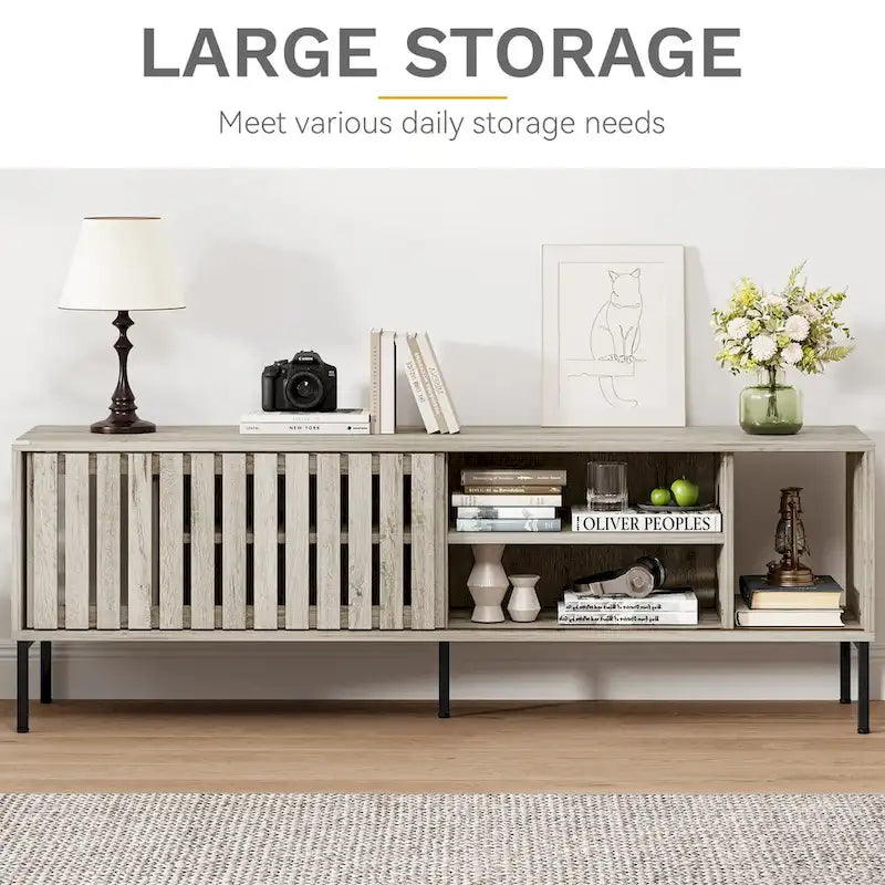 Meuble TV de 162 cm avec portes coulissantes ajourées et étagères réglables — Meuble TV