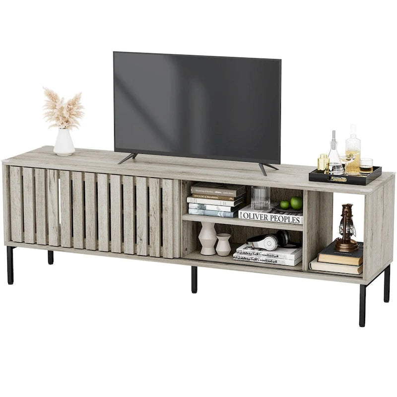 Meuble TV de 162 cm avec portes coulissantes ajourées et étagères réglables — Meuble TV
