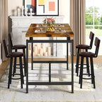 Table à manger hauteur comptoir style industriel rustique avec 4 chaises de bar rembourrées