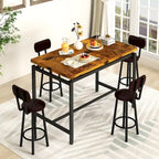 Table à manger hauteur comptoir style industriel rustique avec 4 chaises de bar rembourrées