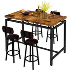 Table à manger hauteur comptoir style industriel rustique avec 4 chaises de bar rembourrées