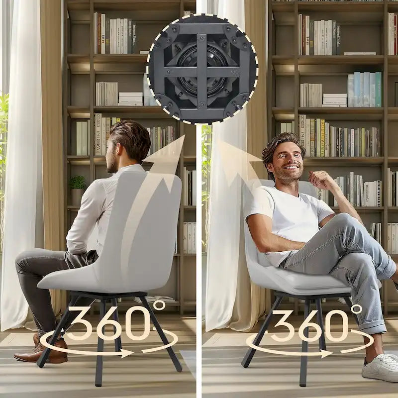 Chaise de salle à manger pivotante à 360° capitonnée avec pieds en métal