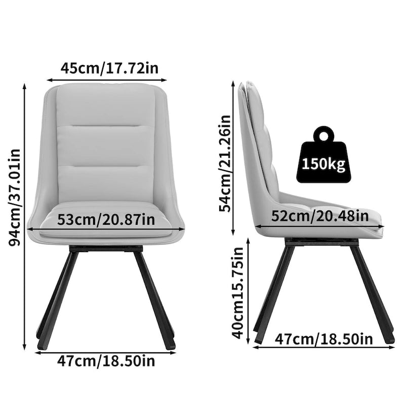 Chaise de salle à manger pivotante à 360° capitonnée avec pieds en métal