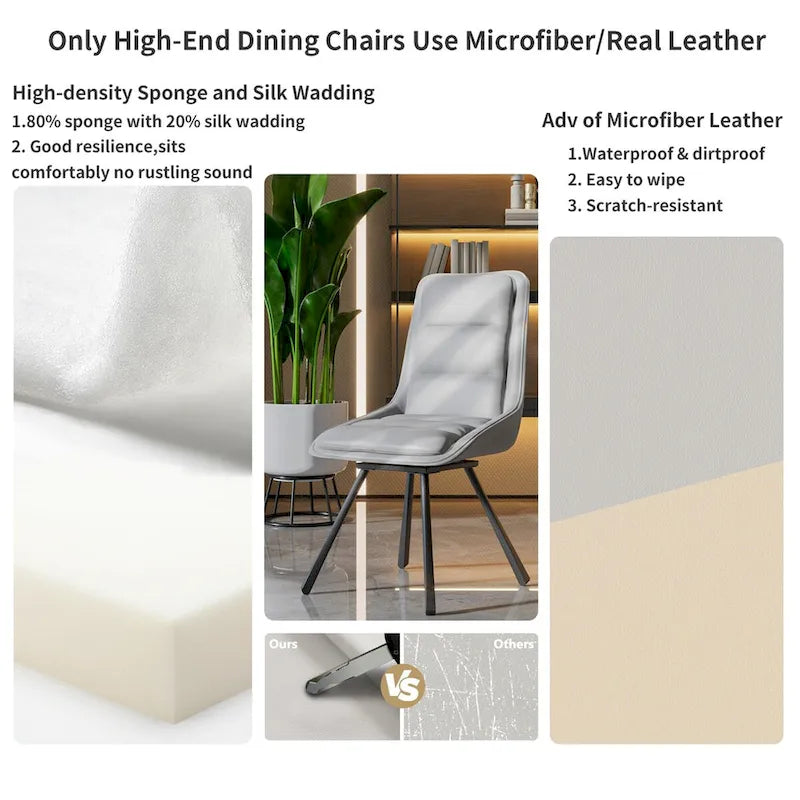 Chaise de salle à manger pivotante à 360° capitonnée avec pieds en métal