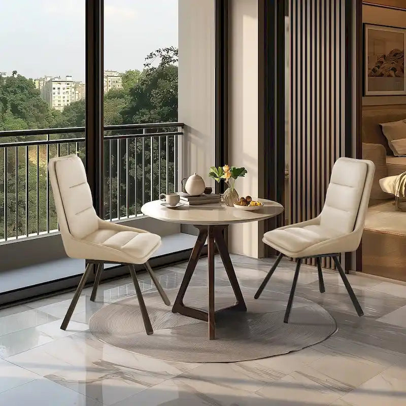 Chaise de salle à manger pivotante à 360° capitonnée avec pieds en métal